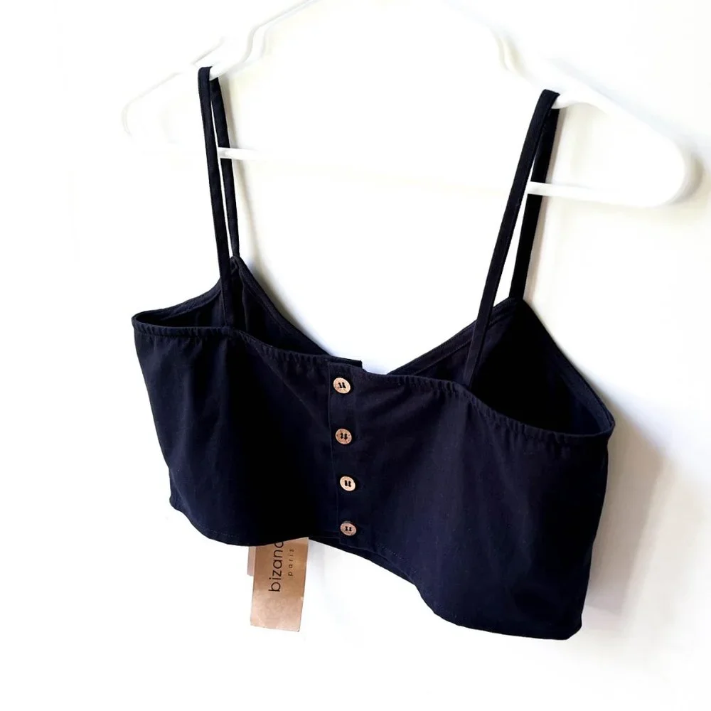 NWT bizance paris organic cotton crop top w/back button detail M - Picture 4 of 8